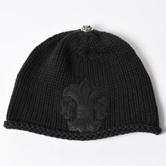 CHROME HEARTS クロムハーツ BEANIE CASH BS FLARE BSフレアパッチ ビーニー ニットキャップ コットン ブラック 美品 中古 4a000955