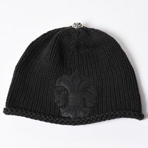 CHROME HEARTS クロムハーツ BEANIE CASH BS FLARE BSフレアパッチ ビーニー ニットキャップ コットン ブラック 美品 中古 4a000955