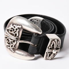 CHROME HEARTS クロムハーツ BLT CLASSIC 3PC クラシック3PC レザーベルト 全長約108cm スターリングシルバー 中古 4a002529