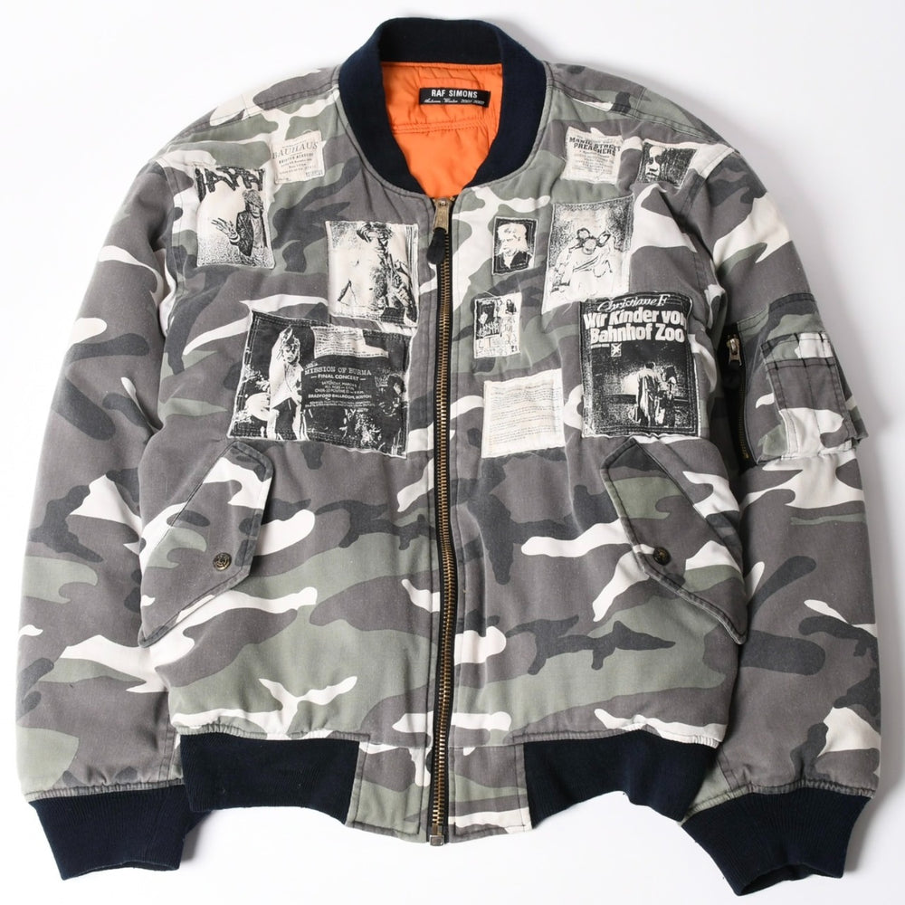極美品 RAF SIMONS ラフシモンズ 01AW Riot期 パッチワークボンバージャケット MA-1 ホワイトカモ アーカイブ サイズXXL 中古 4a002526