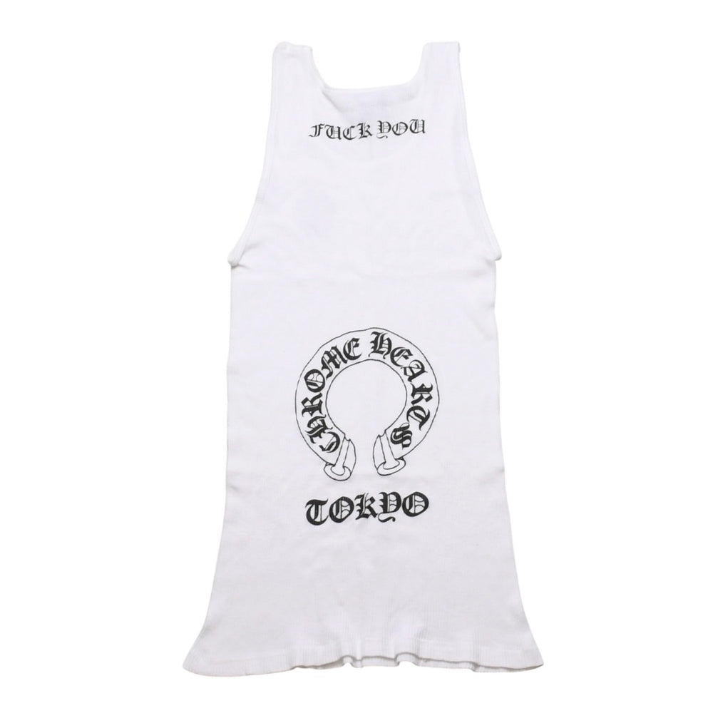 極美品 CHROME HEARTS クロムハーツ タンクトップ ノースリーブ サイズM FUCK YOU ヴァインダガー ホースシュー 東京限定 中古 4a000560