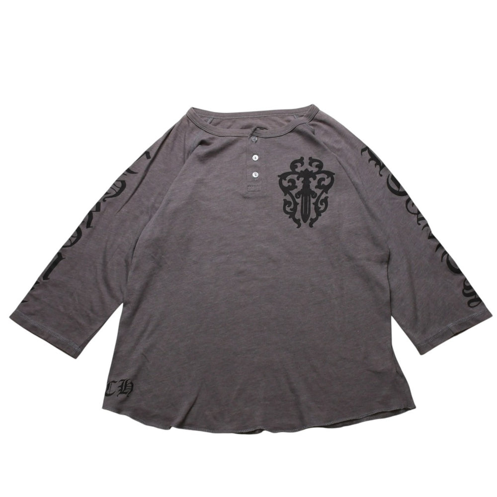 CHROME HEARTS クロムハーツ ヘンリーネック 7部袖Tシャツ サイズL ヴァインダガー セメタリークロス サンドグレー 美品 中古 4a002860