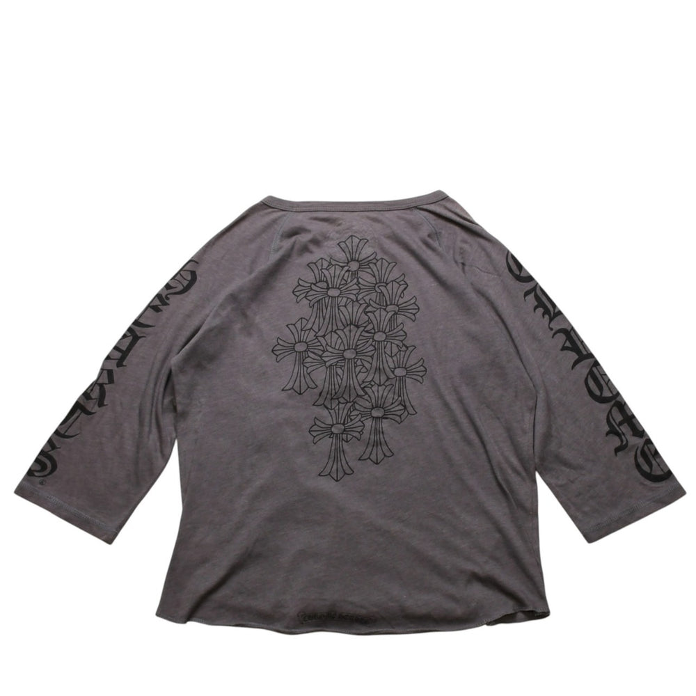 CHROME HEARTS クロムハーツ ヘンリーネック 7部袖Tシャツ サイズL ヴァインダガー セメタリークロス サンドグレー 美品 中古 4a002860