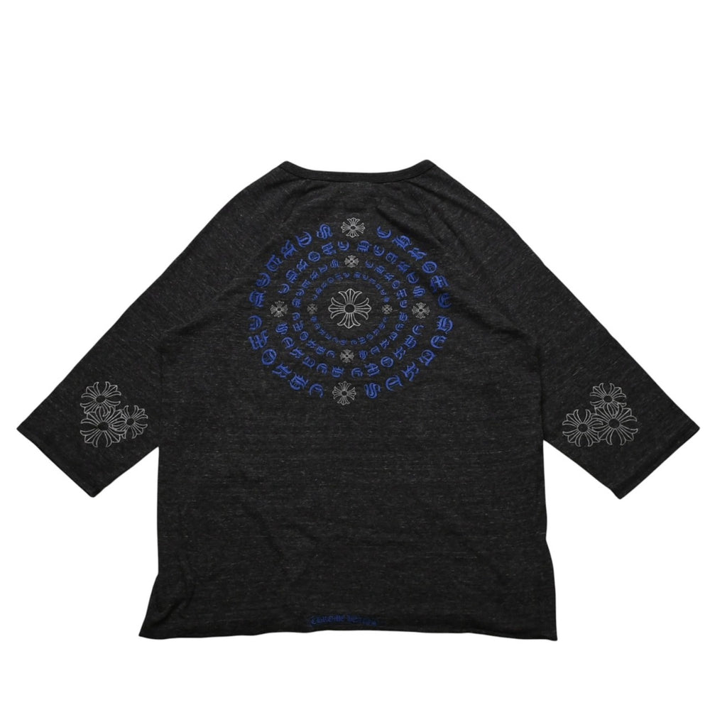 極美品 CHROME HEARTS クロムハーツ ヘンリーネック 7部袖Tシャツ サイズM CHプラス サークルロゴ チャコールグレー 中古 4a002863