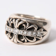 Load image into Gallery viewer, CHROME HEARTS クロムハーツ FLRL CRS P DMND オールド フローラルクロスリング 重量約15.5g サイズ14号 パヴェダイヤ 純正 美品 中古 4b013089