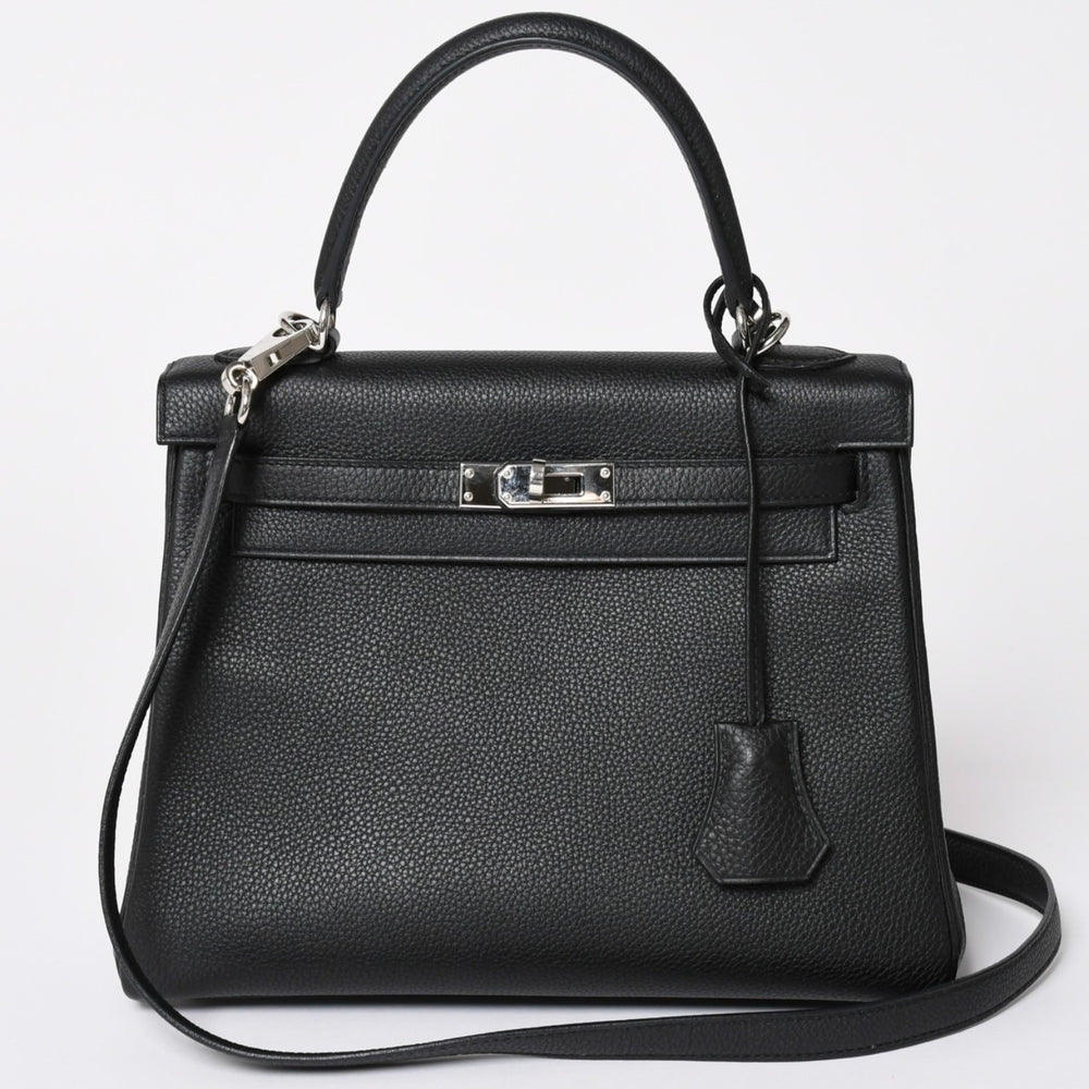 極美品 HERMES エルメス KELLY ケリー 25 2WAY ハンドバッグ 内縫い トゴ ブラック シルバー金具 D刻印 中古 4a001977