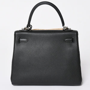 Very Good Condition HERMES KELLY 25 2WAY Handbag Inner Sewing Togo Black Silver Hardware D Stamp Used 4a001977