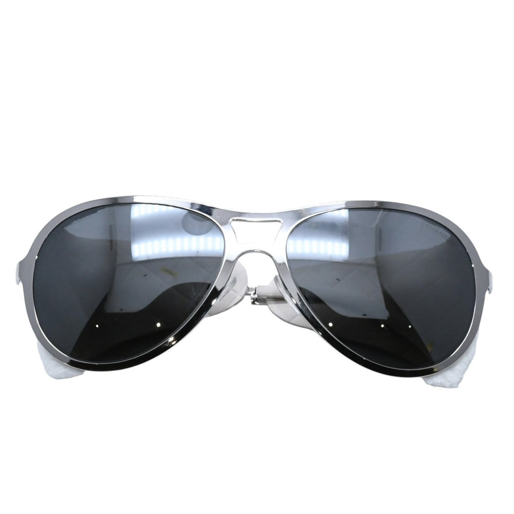 極美品 CHANEL シャネル Sunglasses サングラス サイドレザー ミラーレンズ シルバーホワイトレザー 40852A 中古 4a002447