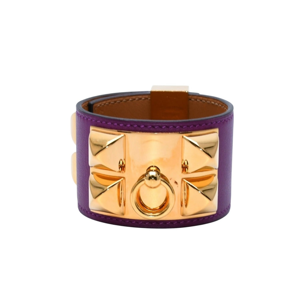 極美品 HERMES エルメス ブレスレット コリエドシアン ヴォースイフト スタッズ X刻印 パープル ゴールド金具 中古 4a002568
