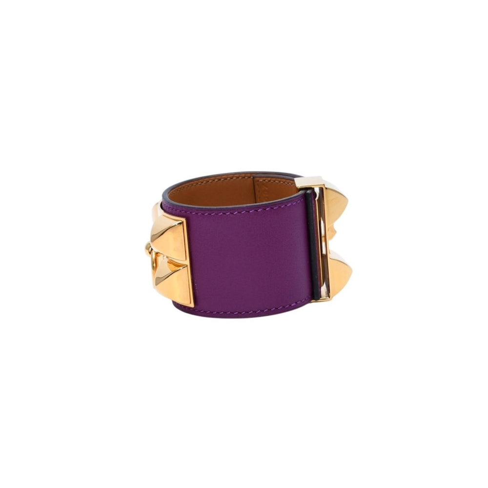 極美品 HERMES エルメス ブレスレット コリエドシアン ヴォースイフト スタッズ X刻印 パープル ゴールド金具 中古 4a002568