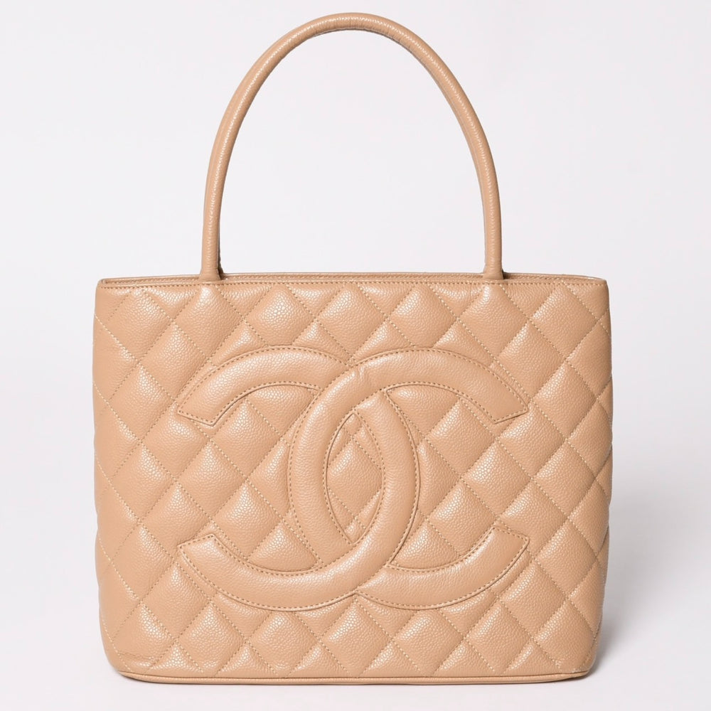 極美品 CHANEL シャネル 復刻トート 10番台 ハンドバッグ ココマーク キャビアスキン ベージュ ゴールド金具 10896470 中古 4a001989