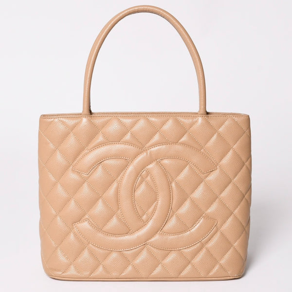 極美品 CHANEL シャネル 復刻トート 10番台 ハンドバッグ ココマーク キャビアスキン ベージュ ゴールド金具 10896470 中古 4a001989