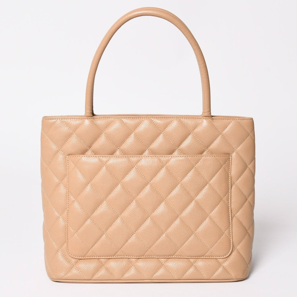 極美品 CHANEL シャネル 復刻トート 10番台 ハンドバッグ ココマーク キャビアスキン ベージュ ゴールド金具 10896470 中古 4a001989