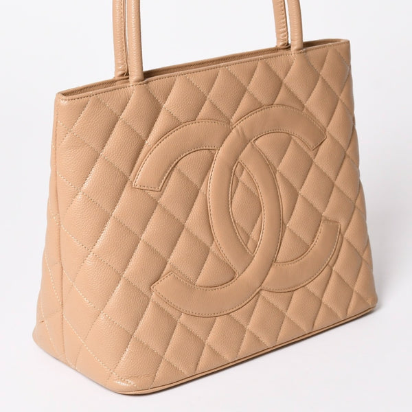 極美品 CHANEL シャネル 復刻トート 10番台 ハンドバッグ ココマーク キャビアスキン ベージュ ゴールド金具 10896470 中古 4a001989