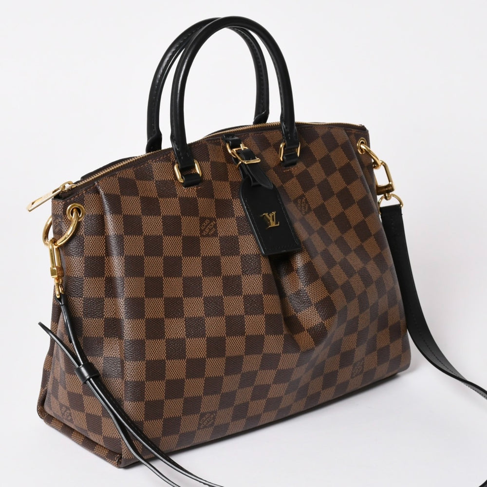 極美品 LOUIS VUITTON ルイヴィトン ダミエ オデオン トートバッグ 2WAY ハンドバッグ セミショルダーバッグ PVC レザー N45283 中古 4a002455
