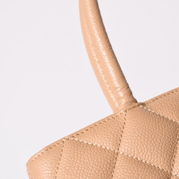 極美品 CHANEL シャネル 復刻トート 10番台 ハンドバッグ ココマーク キャビアスキン ベージュ ゴールド金具 10896470 中古 4a001989