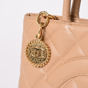 極美品 CHANEL シャネル 復刻トート 10番台 ハンドバッグ ココマーク キャビアスキン ベージュ ゴールド金具 10896470 中古 4a001989
