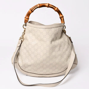GUCCI グッチ GGキャンバス バンブー ハンドバッグ ベージュ ホワイト ショルダーストラップ 169961 ゴールド金具 美品 中古 4a002050