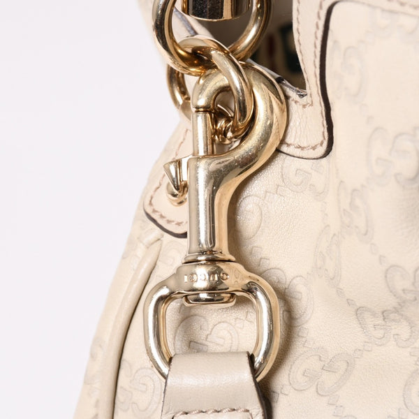 GUCCI グッチ GGキャンバス バンブー ハンドバッグ ベージュ ホワイト ショルダーストラップ 169961 ゴールド金具 美品 中古 4a002050
