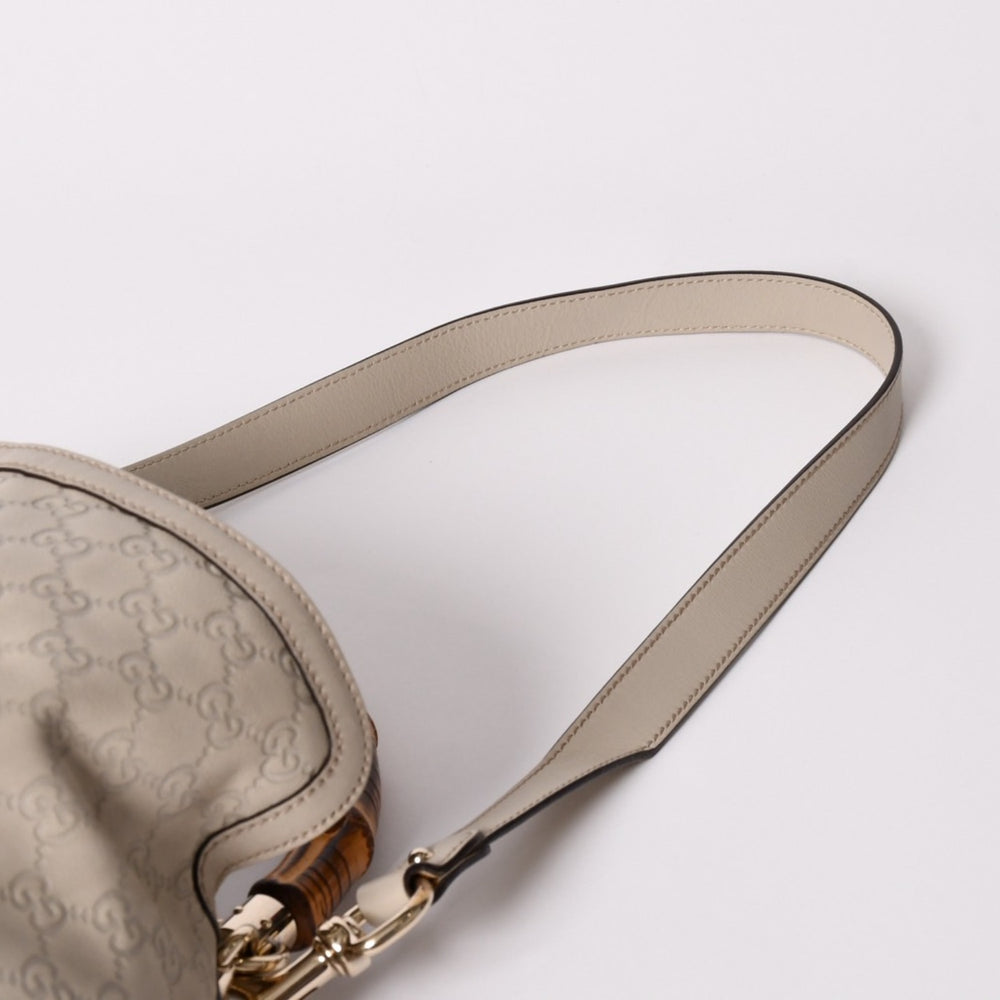 GUCCI Gucci GG Canvas Bamboo Handbag Beige White Shoulder Strap 169961 Gold Hardware Good Condition Used 4a002050