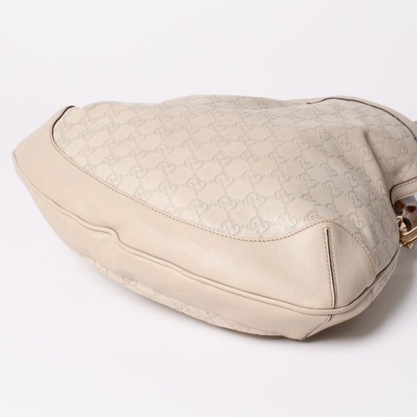 GUCCI グッチ GGキャンバス バンブー ハンドバッグ ベージュ ホワイト ショルダーストラップ 169961 ゴールド金具 美品 中古 4a002050