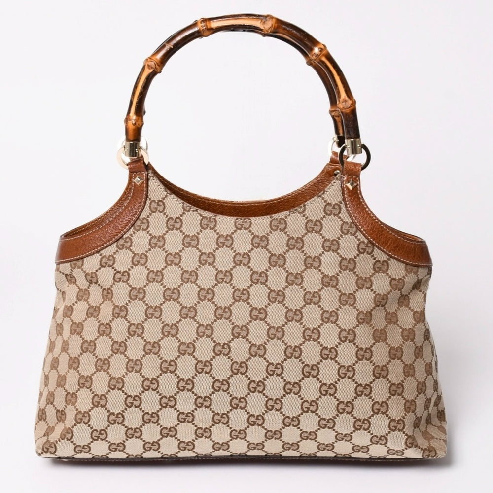 極美品 GUCCI グッチ GGキャンバス バンブー 137395 ハンドバッグ トートバッグ ブラウン 中古 4a001128