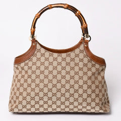 極美品 GUCCI グッチ GGキャンバス バンブー 137395 ハンドバッグ トートバッグ ブラウン 中古 4a001128