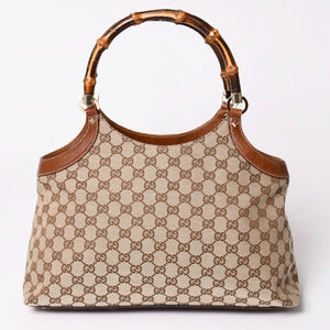 極美品 GUCCI グッチ GGキャンバス バンブー 137395 ハンドバッグ トートバッグ ブラウン 中古 4a001128