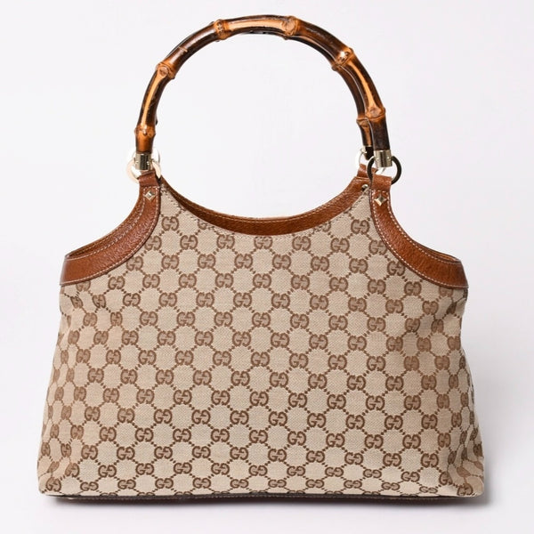 極美品 GUCCI グッチ GGキャンバス バンブー 137395 ハンドバッグ トートバッグ ブラウン 中古 4a001128