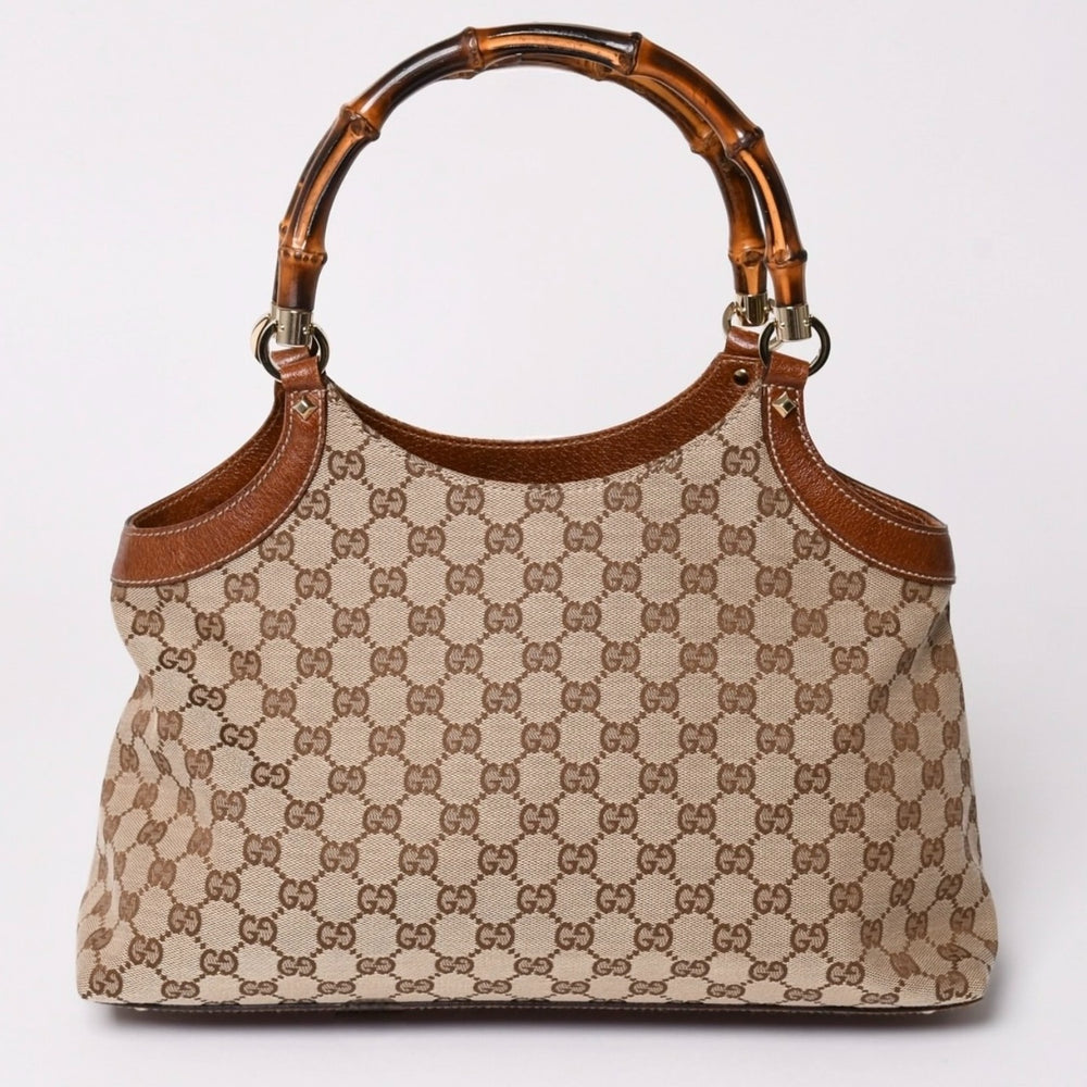 極美品 GUCCI グッチ GGキャンバス バンブー 137395 ハンドバッグ トートバッグ ブラウン 中古 4a001128