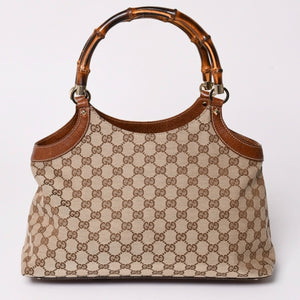 極美品 GUCCI グッチ GGキャンバス バンブー 137395 ハンドバッグ トートバッグ ブラウン 中古 4a001128