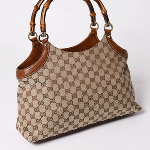 極美品 GUCCI グッチ GGキャンバス バンブー 137395 ハンドバッグ トートバッグ ブラウン 中古 4a001128