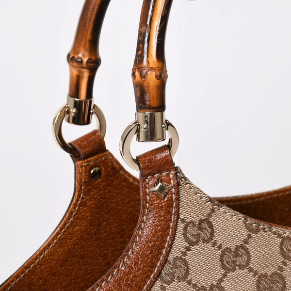 極美品 GUCCI グッチ GGキャンバス バンブー 137395 ハンドバッグ トートバッグ ブラウン 中古 4a001128