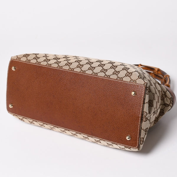 極美品 GUCCI グッチ GGキャンバス バンブー 137395 ハンドバッグ トートバッグ ブラウン 中古 4a001128