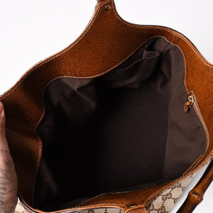 極美品 GUCCI グッチ GGキャンバス バンブー 137395 ハンドバッグ トートバッグ ブラウン 中古 4a001128