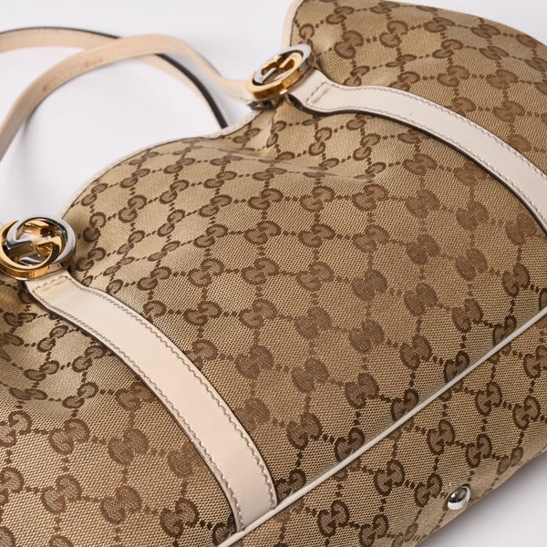 GUCCI グッチ GGツインズ GGキャンバス トートバッグ ショルダーバッグ 肩掛け レザー ベージュ アイボリー 232957 4a002944