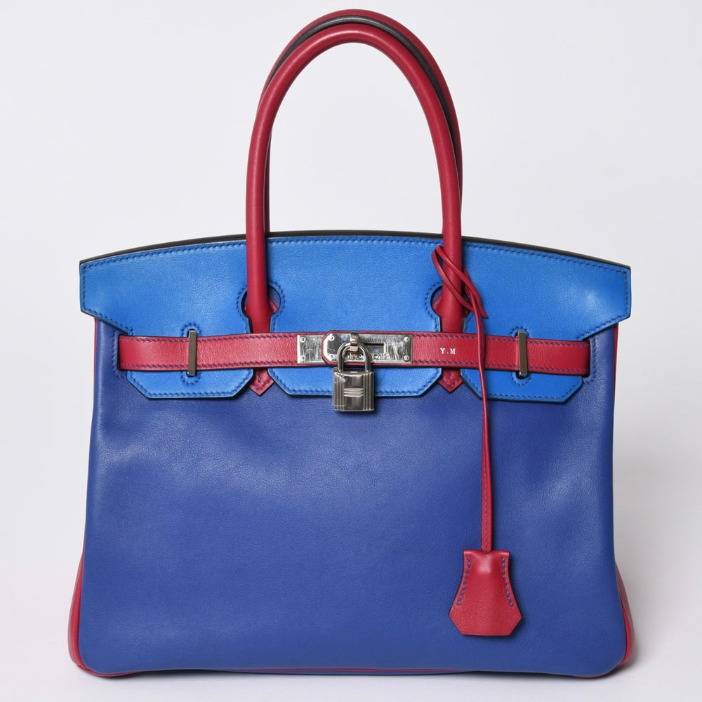 SPO 極美品 HERMES エルメス バーキン30 ハンドバッグ スイフト パープル ブルー レッド シルバー金具 ◻︎R印 中古 4a002466