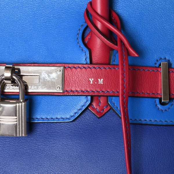 SPO 極美品 HERMES エルメス バーキン30 ハンドバッグ スイフト パープル ブルー レッド シルバー金具 ◻︎R印 中古 4a002466