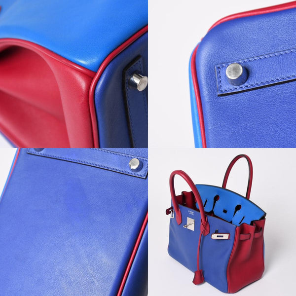 SPO 極美品 HERMES エルメス バーキン30 ハンドバッグ スイフト パープル ブルー レッド シルバー金具 ◻︎R印 中古 4a002466