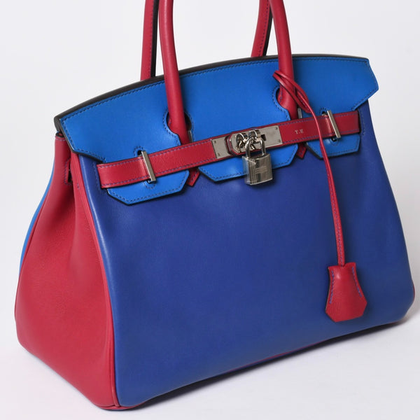 SPO 極美品 HERMES エルメス バーキン30 ハンドバッグ スイフト パープル ブルー レッド シルバー金具 ◻︎R印 中古 4a002466