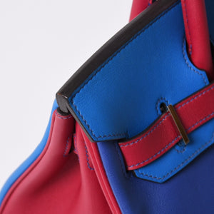 SPO 極美品 HERMES エルメス バーキン30 ハンドバッグ スイフト パープル ブルー レッド シルバー金具 ◻︎R印 中古 4a002466