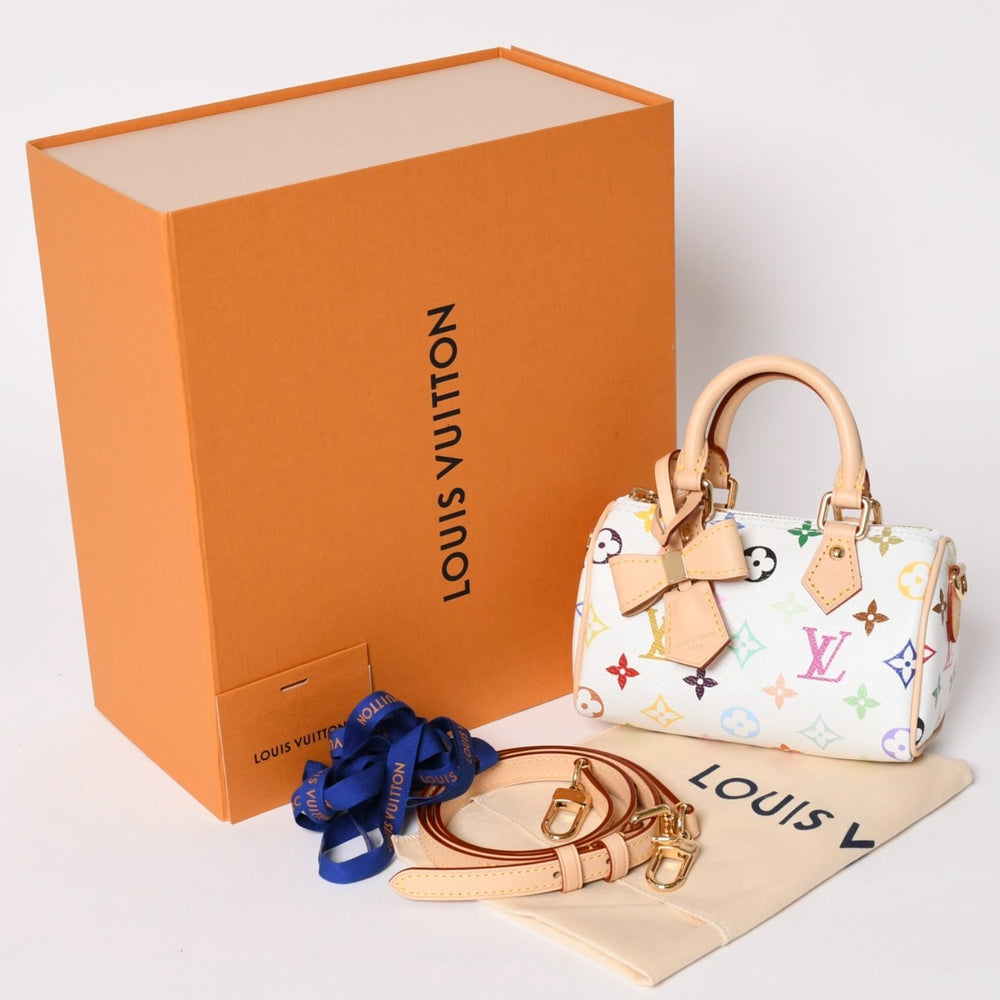 Like new LOUIS VUITTON Nano Speedy Handbag M13391 Monogram Multicolor White Takashi Murakami Used 4a002520