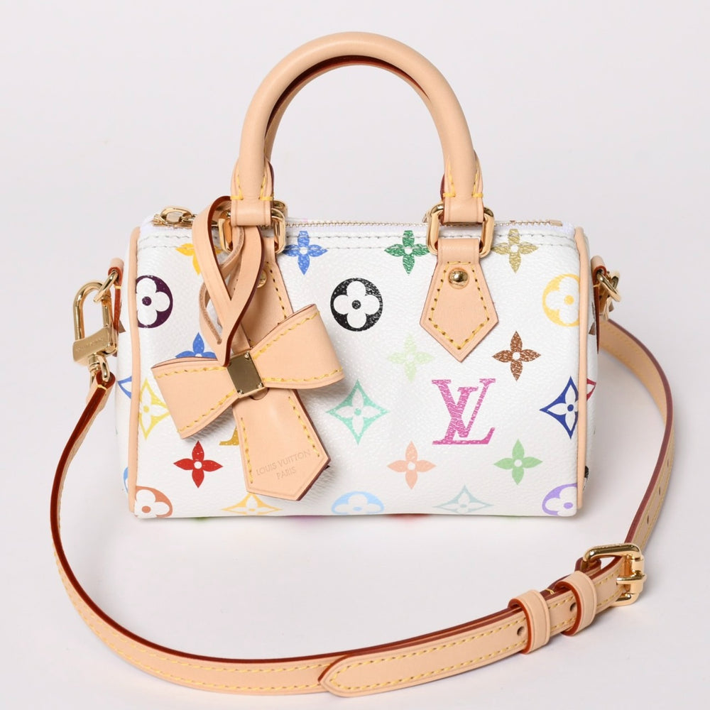 Like new LOUIS VUITTON Nano Speedy Handbag M13391 Monogram Multicolor White Takashi Murakami Used 4a002520