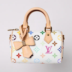 新品同様 LOUIS VUITTON ルイヴィトン ナノ スピーディ ハンドバッグ M13391 モノグラム マルチカラー ホワイト 村上隆 中古 4a002520