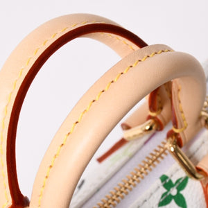 新品同様 LOUIS VUITTON ルイヴィトン ナノ スピーディ ハンドバッグ M13391 モノグラム マルチカラー ホワイト 村上隆 中古 4a002520