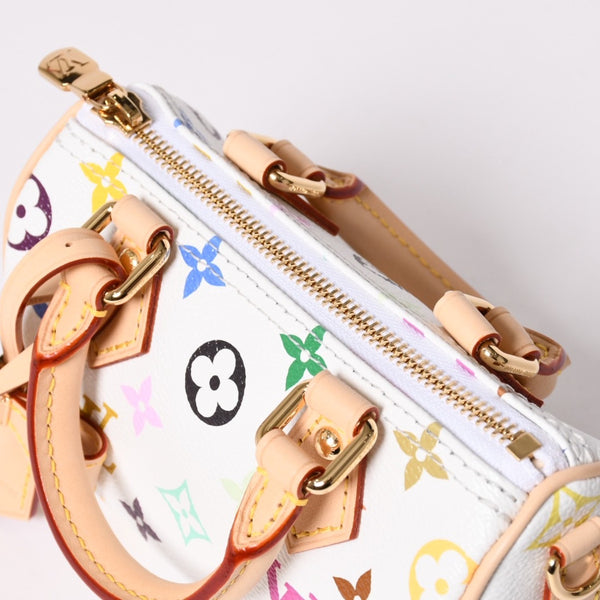 新品同様 LOUIS VUITTON ルイヴィトン ナノ スピーディ ハンドバッグ M13391 モノグラム マルチカラー ホワイト 村上隆 中古 4a002520