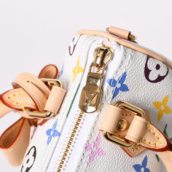 新品同様 LOUIS VUITTON ルイヴィトン ナノ スピーディ ハンドバッグ M13391 モノグラム マルチカラー ホワイト 村上隆 中古 4a002520