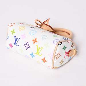 新品同様 LOUIS VUITTON ルイヴィトン ナノ スピーディ ハンドバッグ M13391 モノグラム マルチカラー ホワイト 村上隆 中古 4a002520