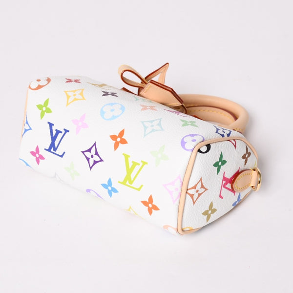 新品同様 LOUIS VUITTON ルイヴィトン ナノ スピーディ ハンドバッグ M13391 モノグラム マルチカラー ホワイト 村上隆 中古 4a002520