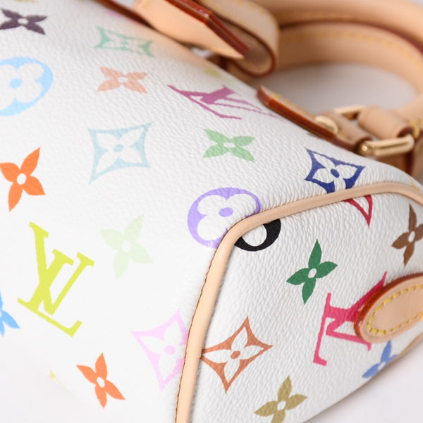 新品同様 LOUIS VUITTON ルイヴィトン ナノ スピーディ ハンドバッグ M13391 モノグラム マルチカラー ホワイト 村上隆 中古 4a002520